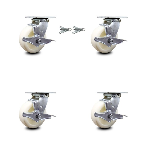 Service Caster 5 Inch Nylon Caster Set with Roller Bearing 4 Brake 2 Swivel Lock SCC-30CS520-NYR-TLB-BSL-2-TLB-2 - main
